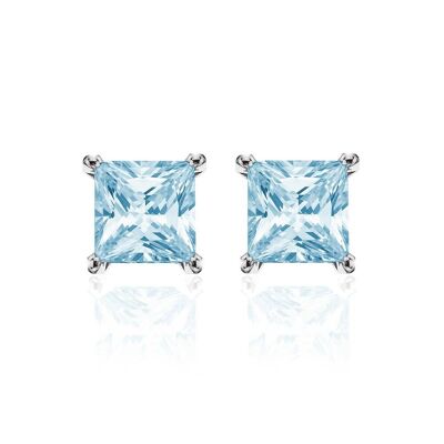 Silver earrings 6mm square blue zirconia rhodium plated