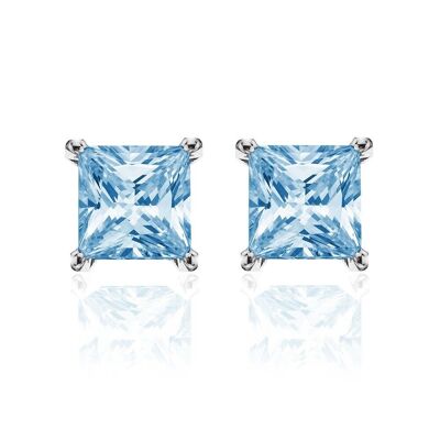 Silver earrings 8mm square blue zirconia rhodium plated