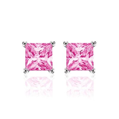 Orecchini in argento 6mm quadrati di zirconi rosa rodiati