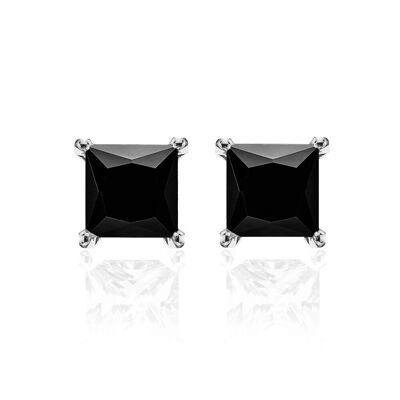Silver earrings 6mm square black zirconia rhodium plated