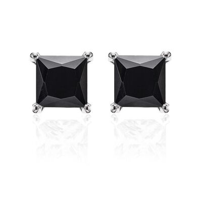 Silver earrings 8mm square black zirconia rhodium plated