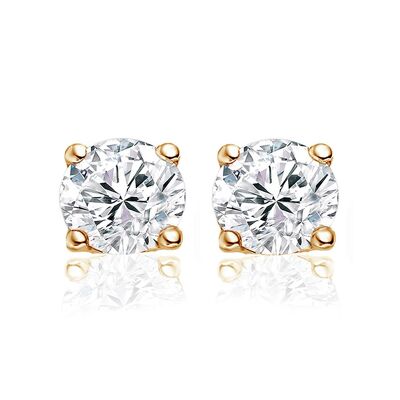 Silver earrings 8mm round white zirconia gold plated