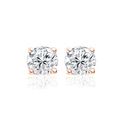 Silver earrings 6mm round white zirconia rosegold plated
