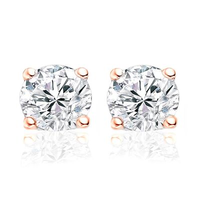 Boucles d'oreilles argent 8mm rond zircone blanche plaqué or rose