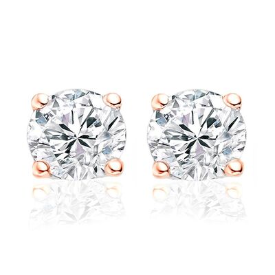 Silver earrings 8mm round white zirconia rosegold plated