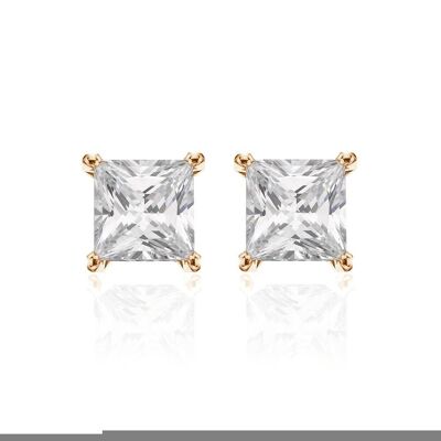 Pendientes plata 6mm circonita blanca cuadrada baño oro