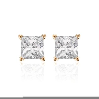 Silver earrings 6mm square white zirconia gold plated