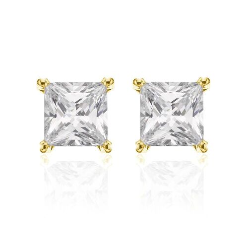 Silver earrings 8mm square white zirconia gold plated