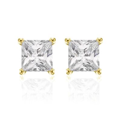 Silver earrings 8mm square white zirconia gold plated