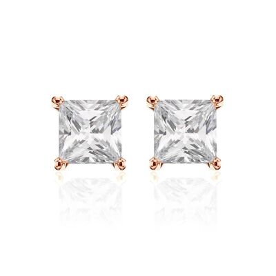 Silver earrings 6mm square white zirconia rosegold plated