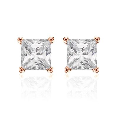 Silver earrings 8mm square white zirconia rosegold plated