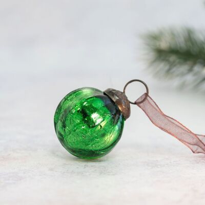 Lot de 6 petites boules côtelées craquelées émeraude de 1"