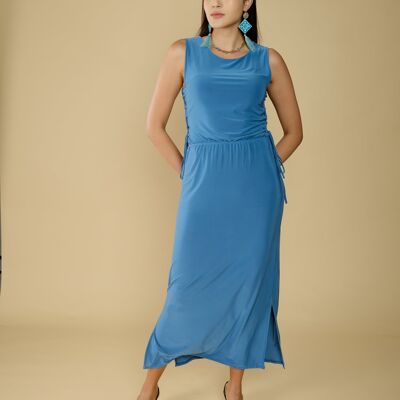 Petrol blue sleeveless long dress - Bezia