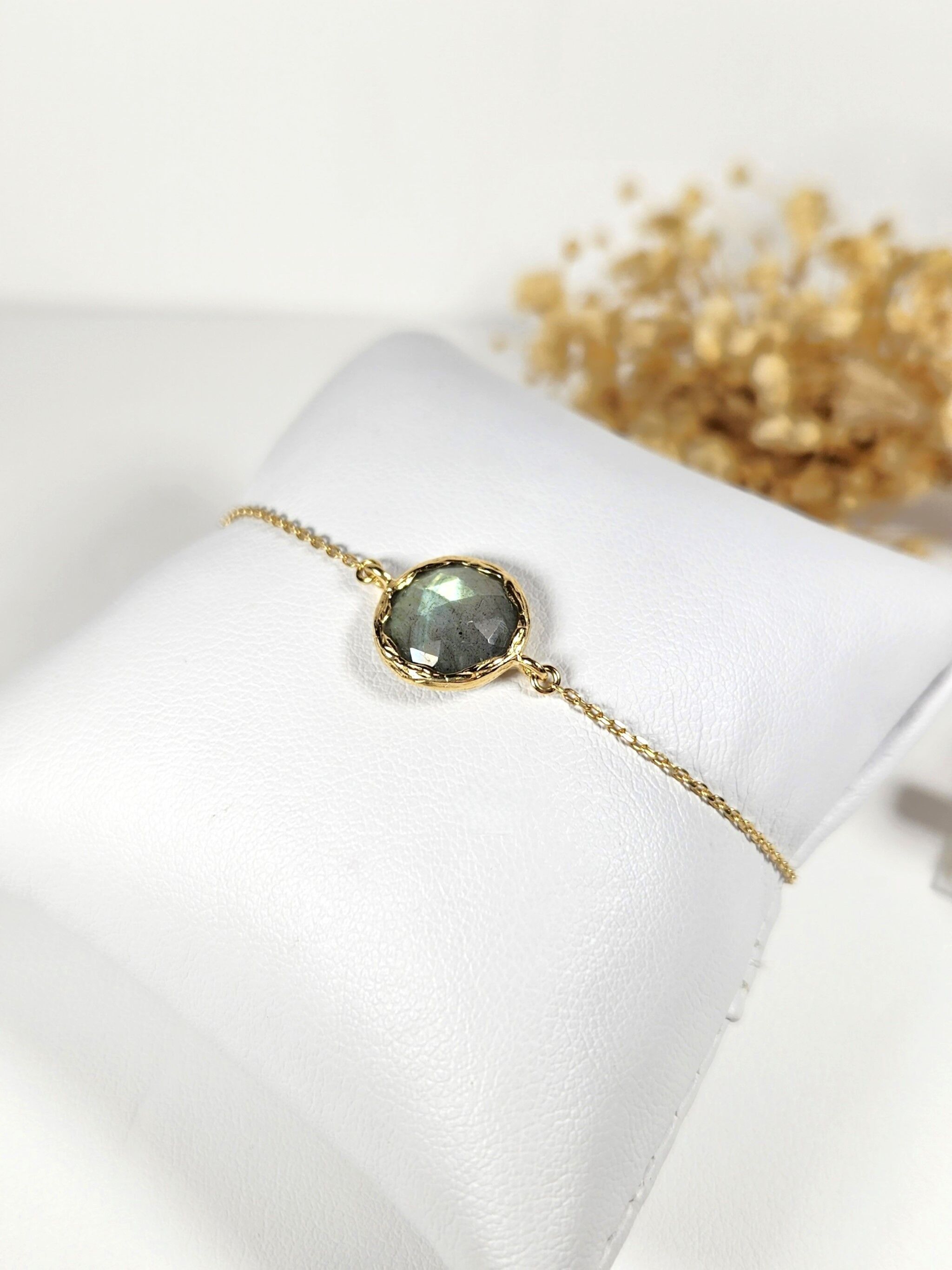 Authentic Bracelet | Natural Labradorite Stone | 24K Gold Plated Silver | Vermeil