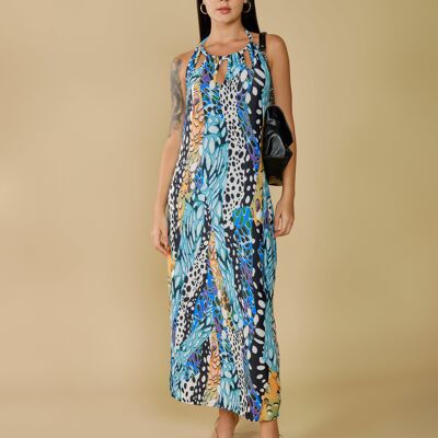 Long backless dress with Rock print - Bomani