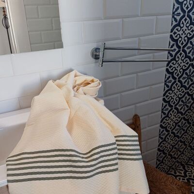Fouta Playa Córdoba nido de abeja rayas Verde Caqui