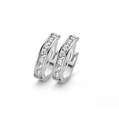 Silver huggie earrings 13mm white cz rhodium plated