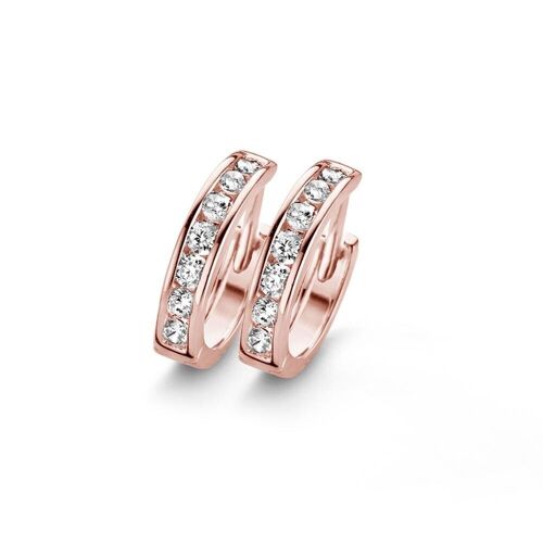Silver huggie earrings 13mm white cz rosegold plated