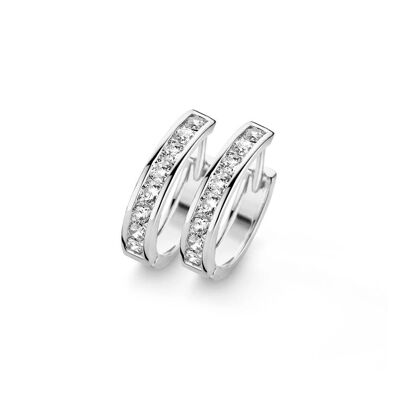 Silver huggie earrings 15mm white cz rhodium plated