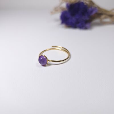 Bague Sereine | pierre naturelle d'améthyste | argent plaqué or 24 carats | vermeil