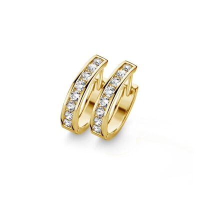 Silver huggie earrings 15mm white cz gold plated