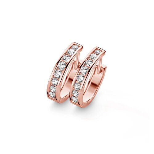 Silver huggie earrings 15mm white cz rosegold plated