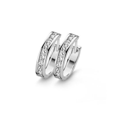 Silver huggie earrings 18mm white cz rhodium plated