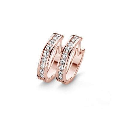 Silver huggie earrings 18mm white cz rosegold plated