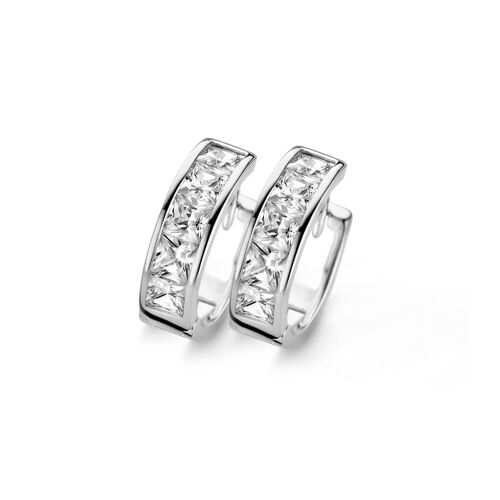 Silver huggie earrings 17x5mm white cz rhodium plated