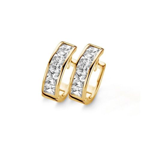 Silver huggie earrings 17x5mm white cz gold plated