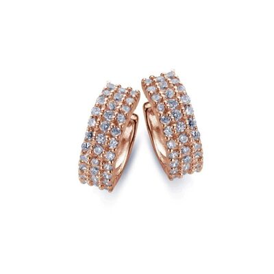 Silver huggie earrings 15x5mm white cz rosegold plated