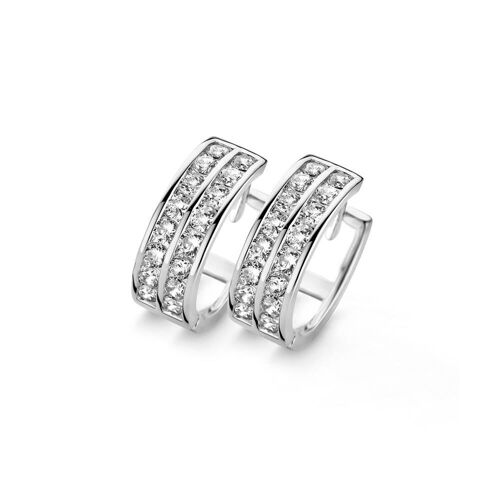 Silver huggie earrings 16x6mm white cz rhodium plated