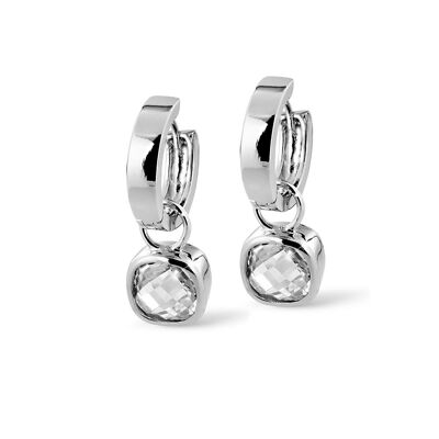 Silver huggie earrings + pendant 8mm white zirconia rhodium plated