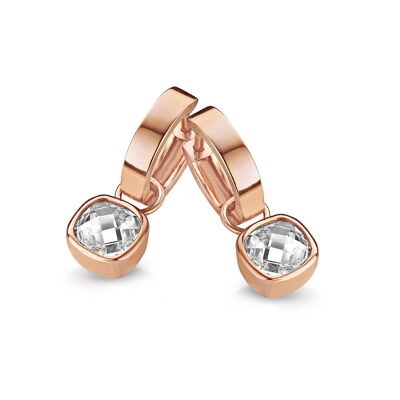 Silberne Huggie-Ohrringe + Anhänger 8mm weißer Zirkonia rosévergoldet