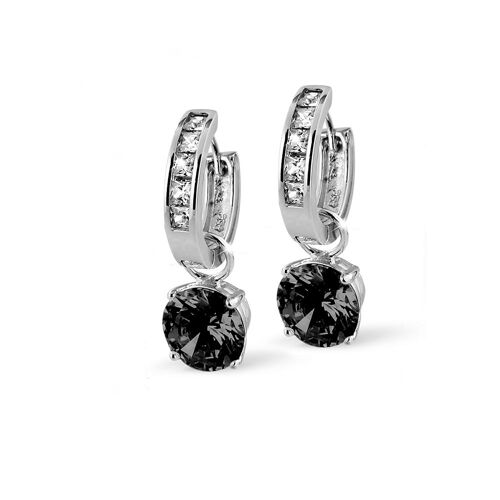Silver huggie earrings + pendant 8mm black zirconia rhodium plated
