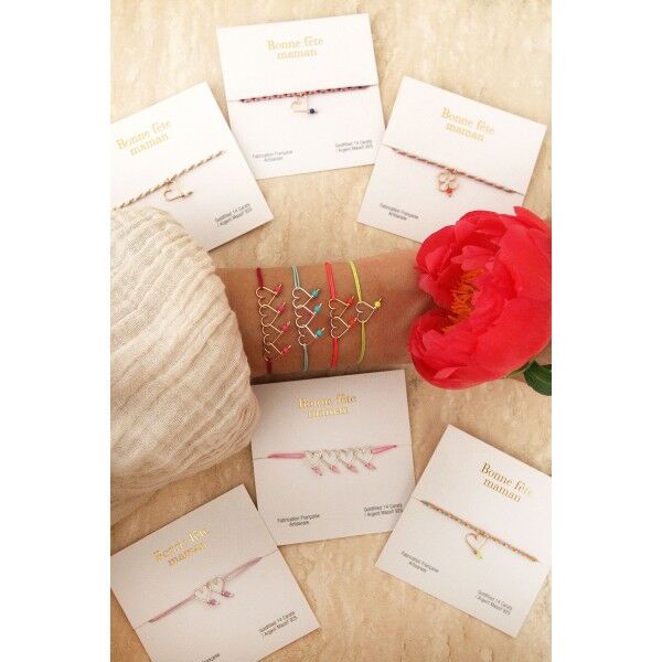 Pulsera familiar colorida 2 corazones de plata