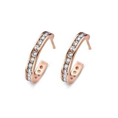 Silver huggie earrings 15 mm white zirconia rosegold plated