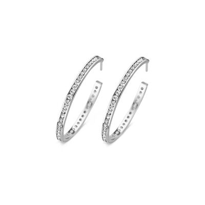 Silver huggie earrings 37mm white zirconia rhodium plated