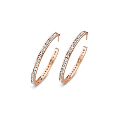 Silver huggie earrings 70mm white zirconia rosegold plated
