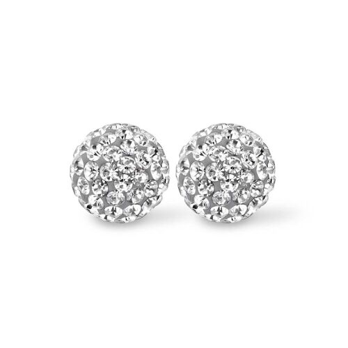 Silver earrings 8mm round grey crystal rhodium plated