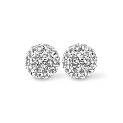 Silver earrings 8mm round grey crystal rhodium plated