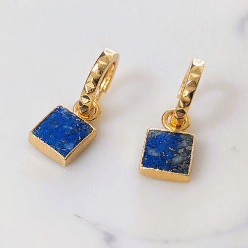 The Square Lapis Lazuli Gemstone Hoop Earrings