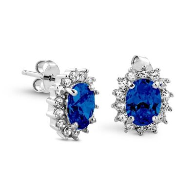 Silver earrings rosette blue and white zirconia rhodium plated