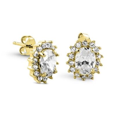 Silver earrings rosette white zirconia gold plated