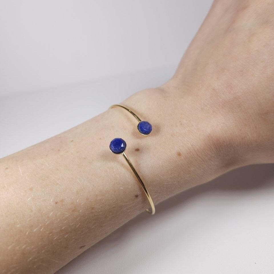 Jonc resiliente | pietra naturale di lapislazzuli | Argento placcato oro 24k | rubicondo