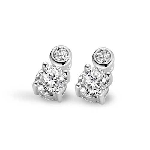 Silver earrings solitaire 6mm white zirconia rhodium plated