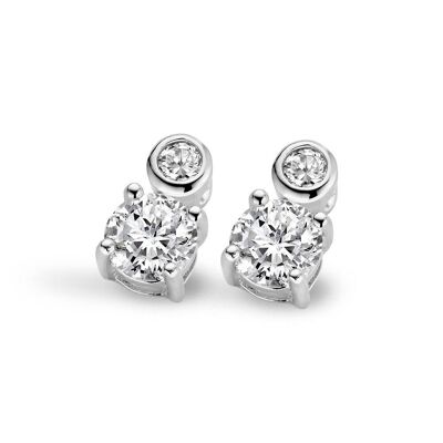 Silver earrings solitaire 6mm white zirconia rhodium plated