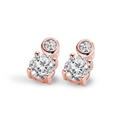 Silver earrings solitaire 6mm white zirconia rosegold plated