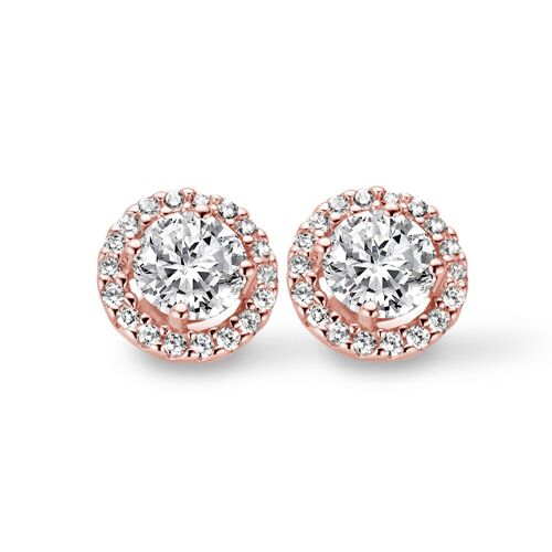 Silver earrings 6mm round white zirconia rosegold plated
