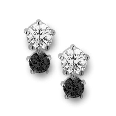 Silver earrings white and black zirconia rhodium plated